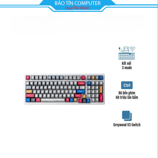 Bàn phím cơ AULA F99 3 Mode Comic Grey Wood V3 switch